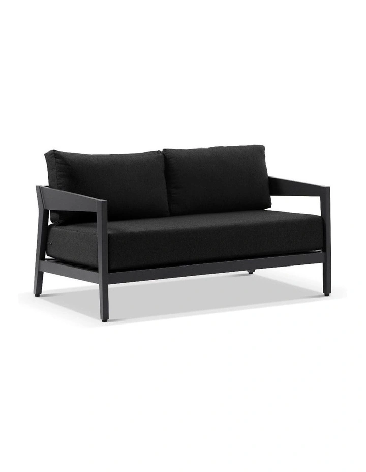 Bronte 2 Seater Outdoor Aluminium Lounge Charcoal & Denim Grey Cushions image 1