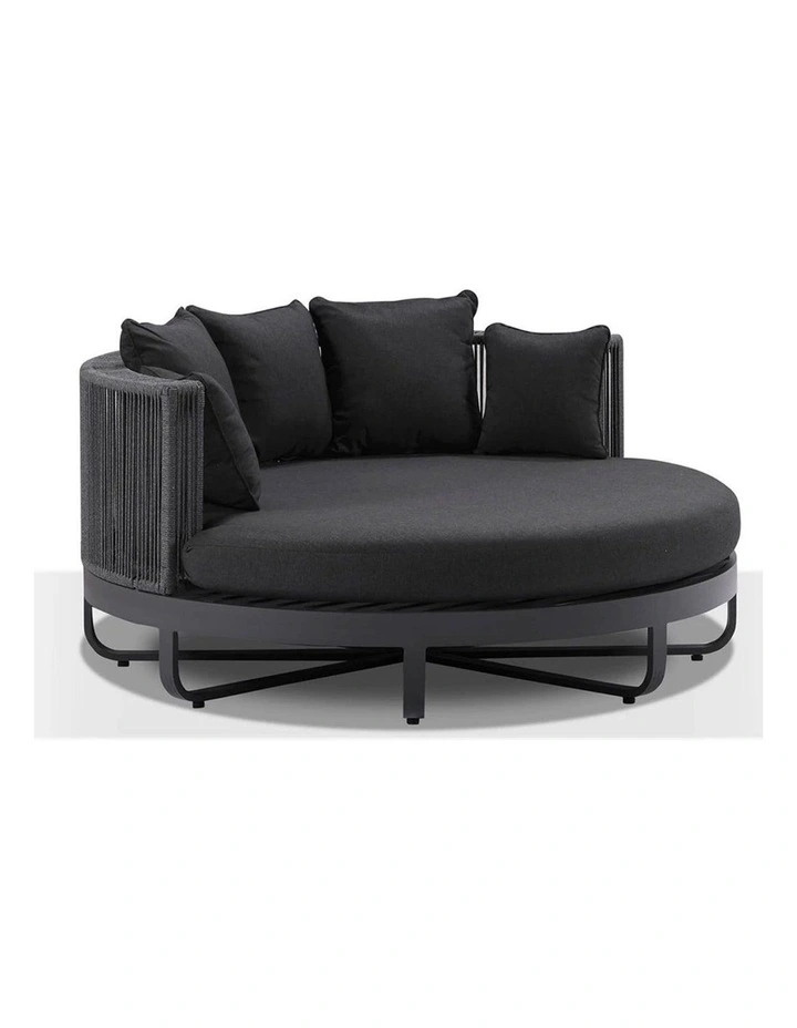 Cannes Outdoor Round Aluminium and Rope Daybed Sun Lounge Charcoal & Carbon Grey Rope/Denim Cushions image 1