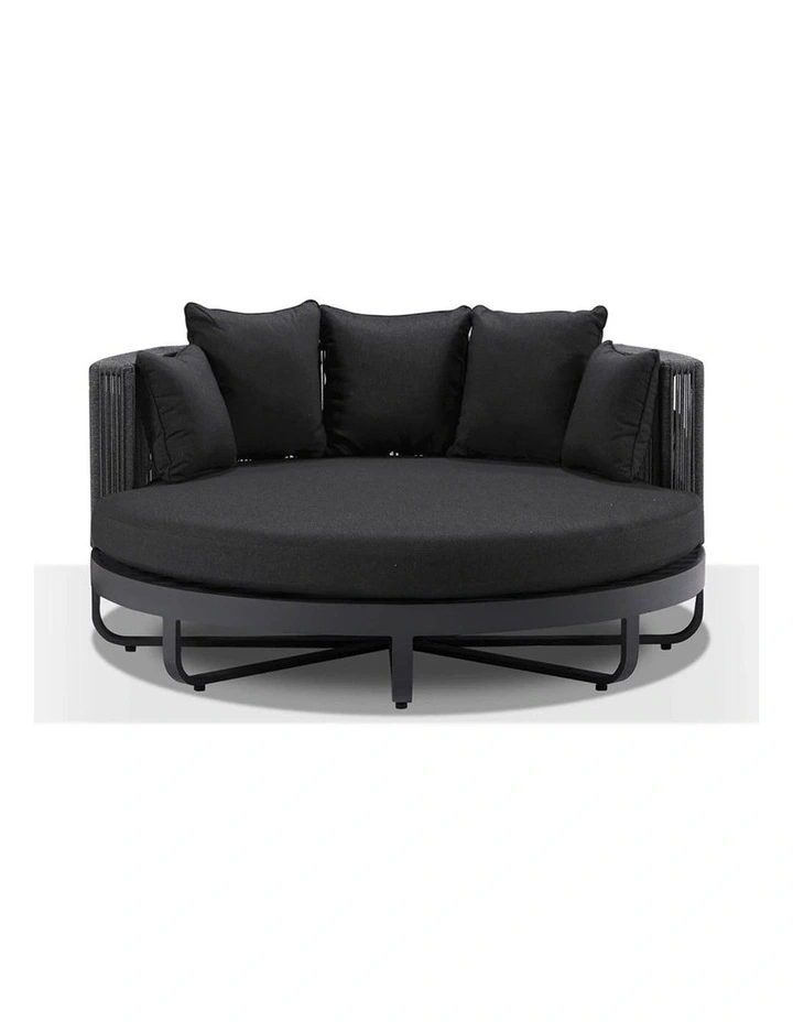 Cannes Outdoor Round Aluminium and Rope Daybed Sun Lounge Charcoal & Carbon Grey Rope/Denim Cushions image 2