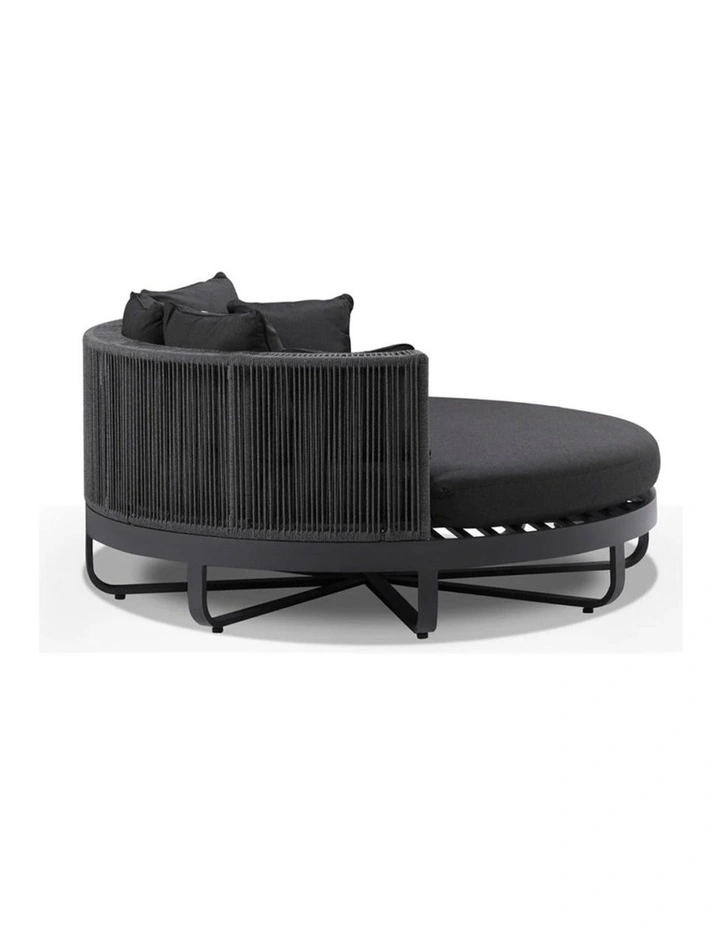 Cannes Outdoor Round Aluminium and Rope Daybed Sun Lounge Charcoal & Carbon Grey Rope/Denim Cushions image 3