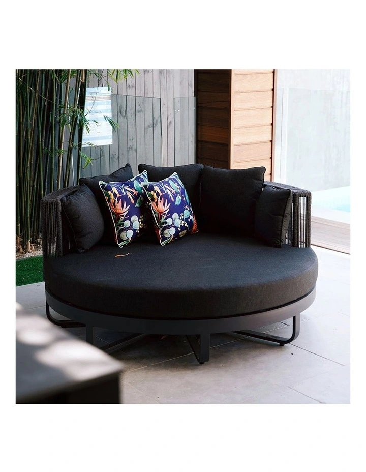Cannes Outdoor Round Aluminium and Rope Daybed Sun Lounge Charcoal & Carbon Grey Rope/Denim Cushions image 5