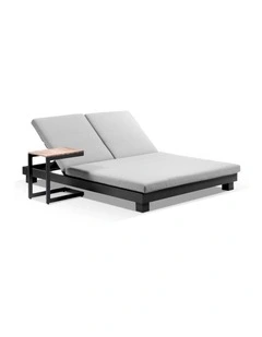 Santorini Aluminium Double Sun Lounge Charcoal With Side Table & Textured Olefin Grey Cushions