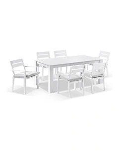 Santorini 6 Seater Outdoor Rectangle Aluminium Dining Table and Chairs Setting White