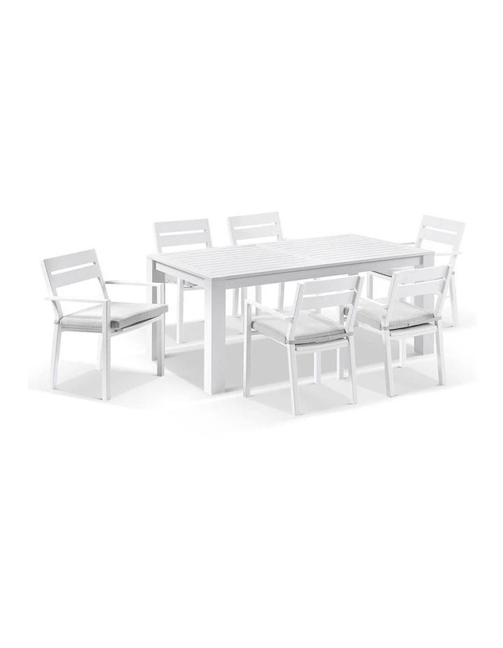 Santorini 6 Seater Outdoor Rectangle Aluminium Dining Table and Chairs Setting White image 1