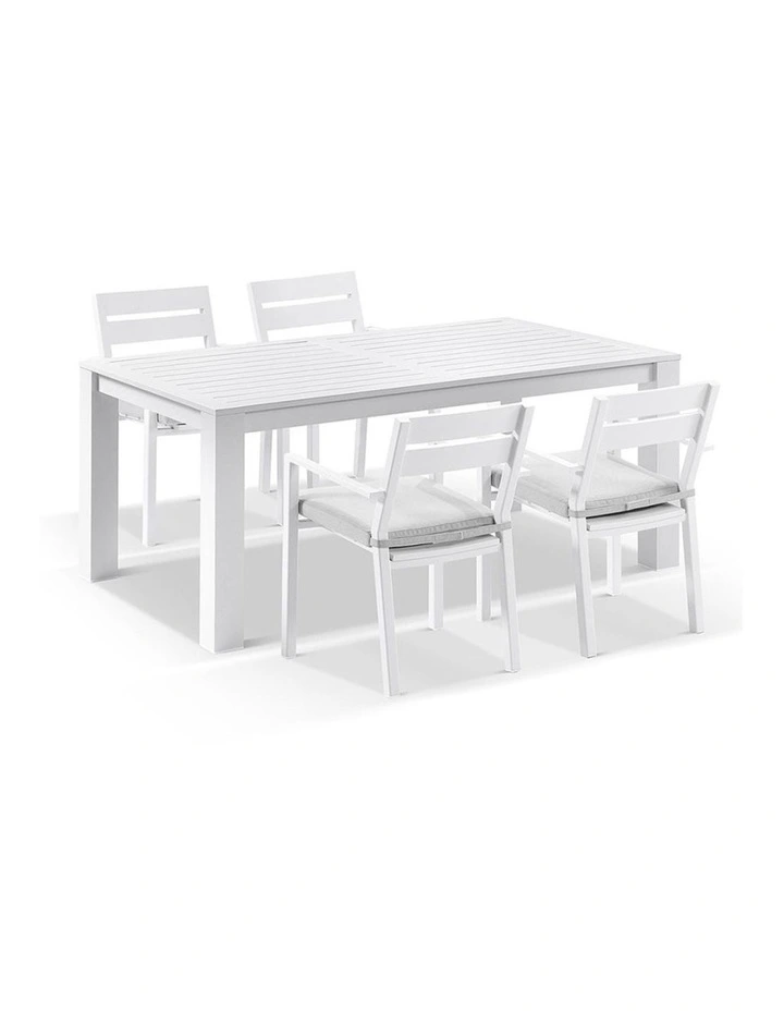 Santorini 6 Seater Outdoor Rectangle Aluminium Dining Table and Chairs Setting White image 2