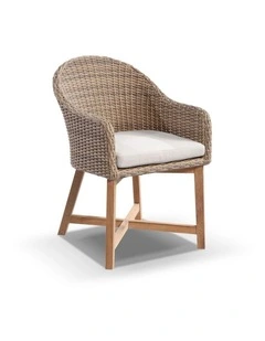 Sahara 10 Seater Table Brushed Wheat With Coastal Chairs in Half Round wicker & Cream Cushions