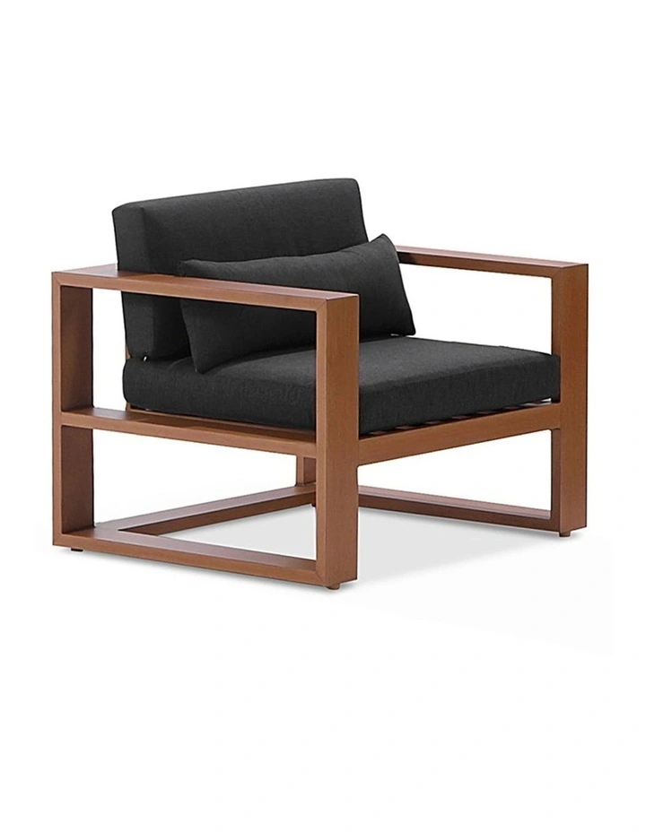 Santorini Package D Outdoor Aluminium Corner Lounge Teak Look & Denim Grey Cushions image 2