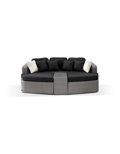 Noosa Outdoor Modular 4 Piece Daybed in Half Round Wicker Brushed Grey & Denim Cushions