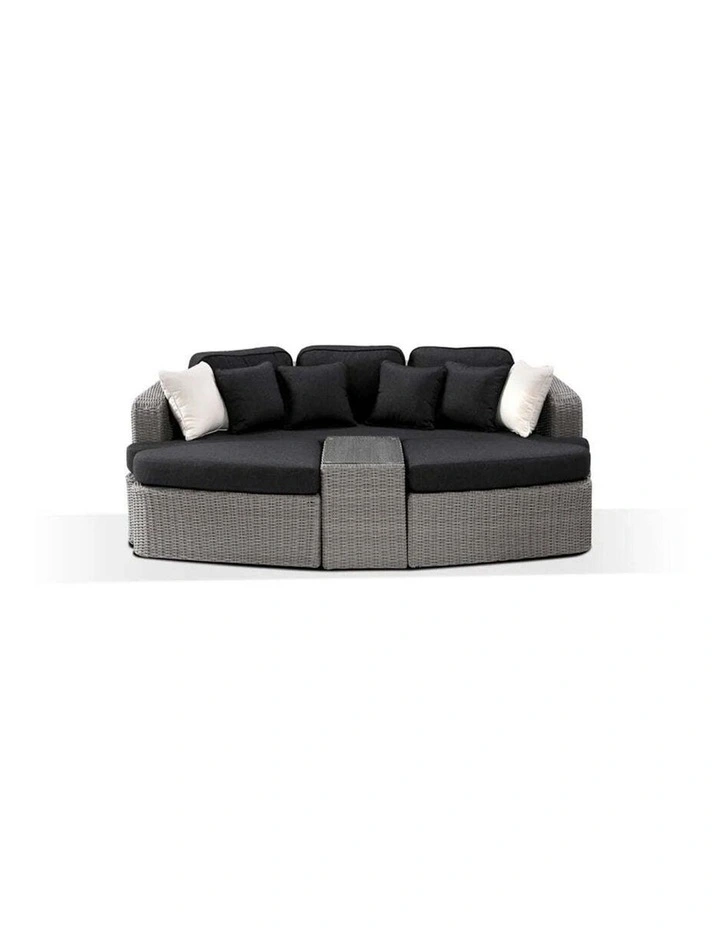 Noosa Outdoor Modular 4 Piece Daybed in Half Round Wicker Brushed Grey & Denim Cushions image 1
