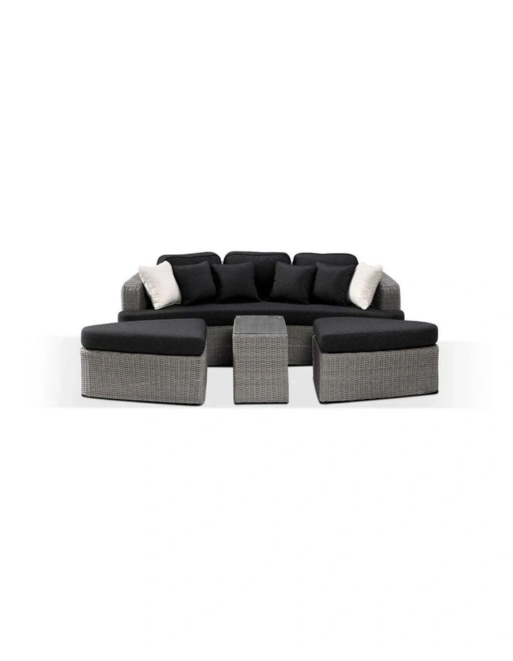 Noosa Outdoor Modular 4 Piece Daybed in Half Round Wicker Brushed Grey & Denim Cushions image 2