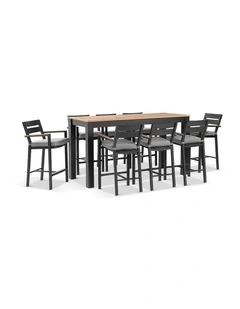 Balmoral 2m Aluminium Bar Table Charcoal With 8 Capri Stools & Textured Olefin Grey Cushions