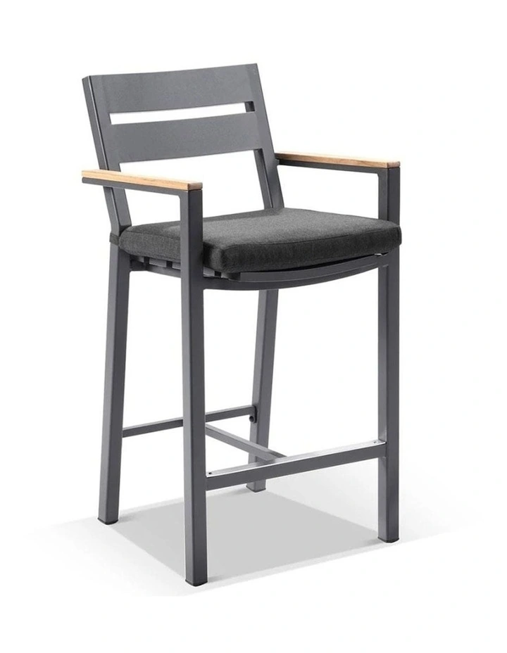 Balmoral 2m Aluminium Bar Table Charcoal With 8 Capri Stools & Textured Olefin Grey Cushions image 2