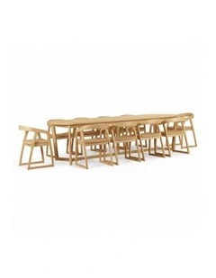 Kingscliff 10 Seater Rectangle Indoor Timber Dining Table and Chairs Setting