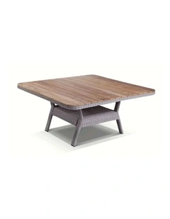 Low Dining 1.5m Square Outdoor Wicker Glass Top Table Brushed Wheat