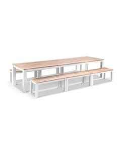 Balmoral 3.55m Outdoor Teak Top Aluminium Table White With Bench Seats