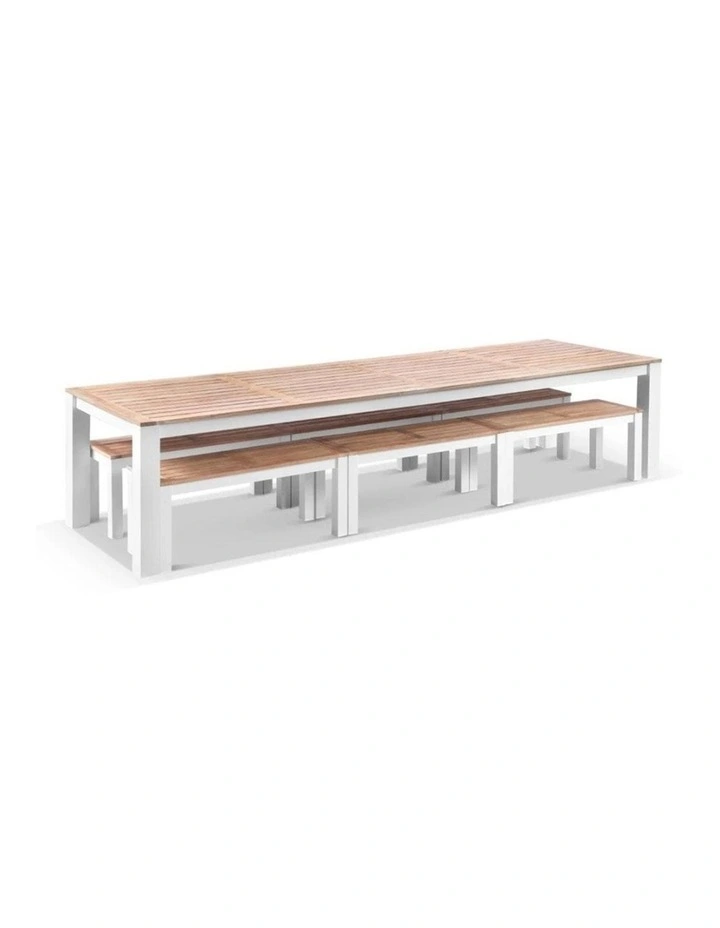 Balmoral 3.55m Outdoor Teak Top Aluminium Table White With Bench Seats image 2