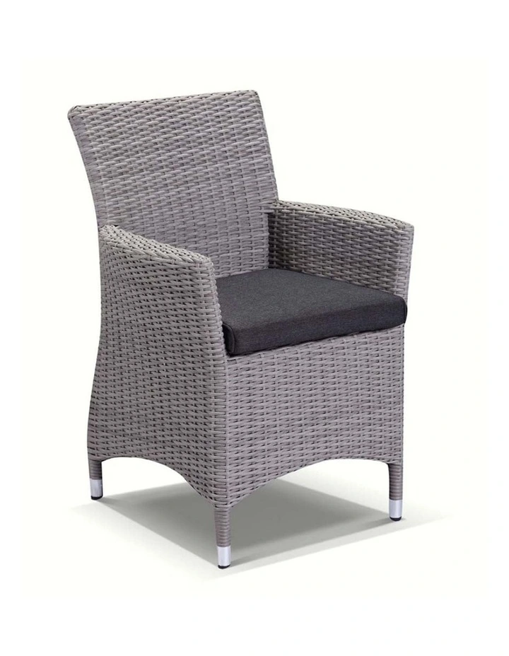 Sahara 6 Seater Outdoor Teak and Wicker Dining Setting Brushed Grey & Denim Cushions image 2