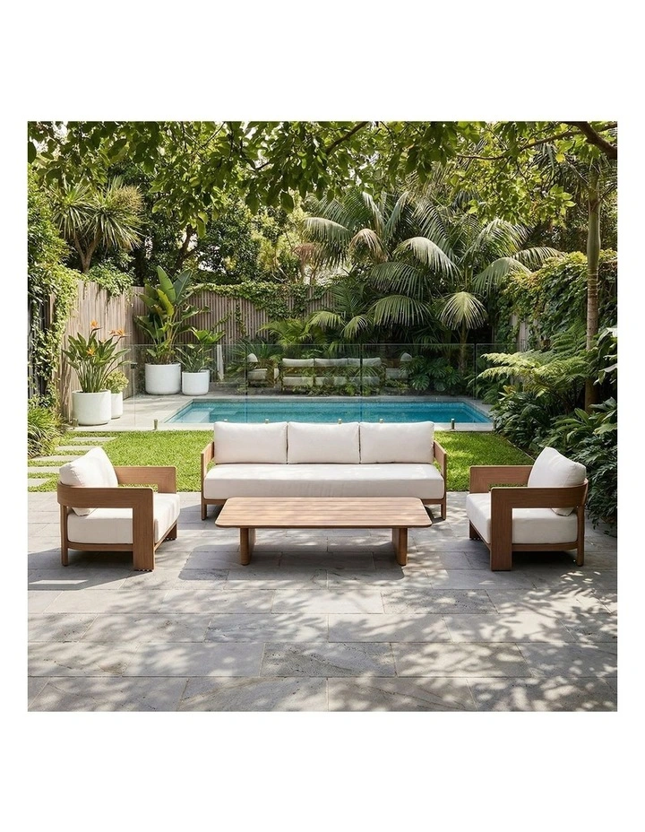 Marlo 3 Seater Outdoor Aluminium Lounge Mahogany & Bone Cushions image 5