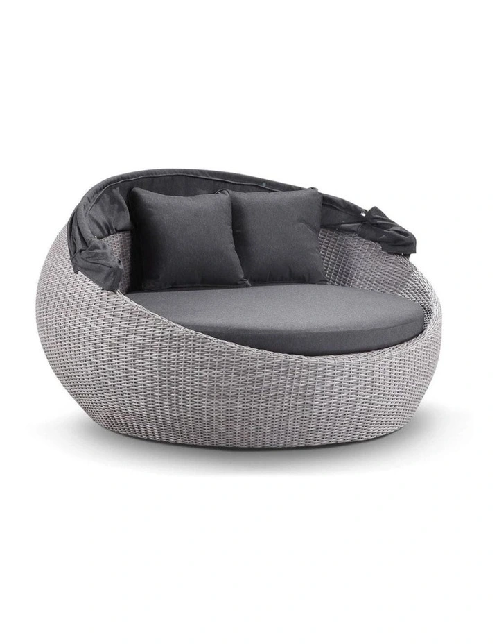 Newport Outdoor Round Wicker Daybed Brushed Grey With Canopy & Denim Cushions image 2