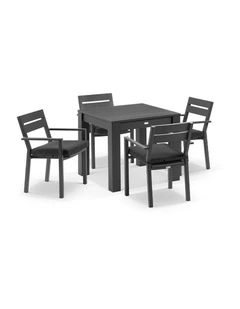 Santorini Outdoor 4 Seater Square Aluminium Dining Table Charcoal With Chairs & Denim Grey Cushions