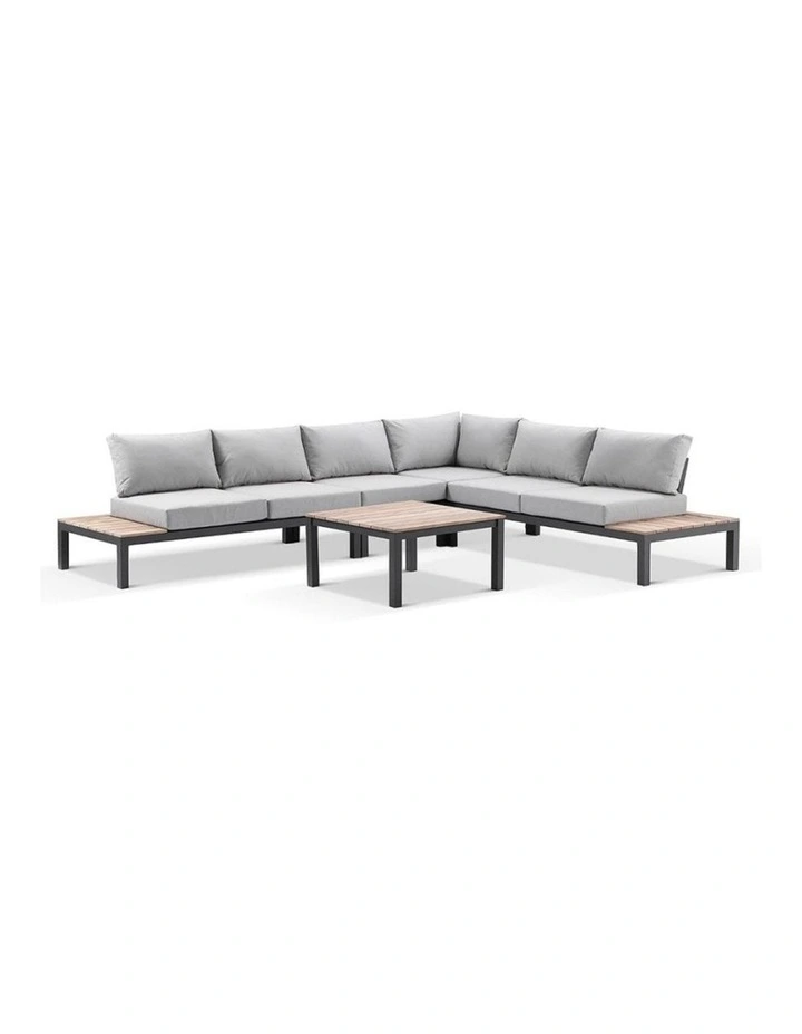 Nova Package C Outdoor Aluminium Modular Corner Lounge Charcoal & Textured Olefin Grey Cushions image 1
