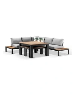Nova Outdoor Aluminium Lounge and Dining Setting Charcoal & Textured Grey Cushions