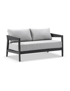 Bronte 2 Seater Outdoor Aluminium Lounge Charcoal & Textured Olefin Grey Cushions