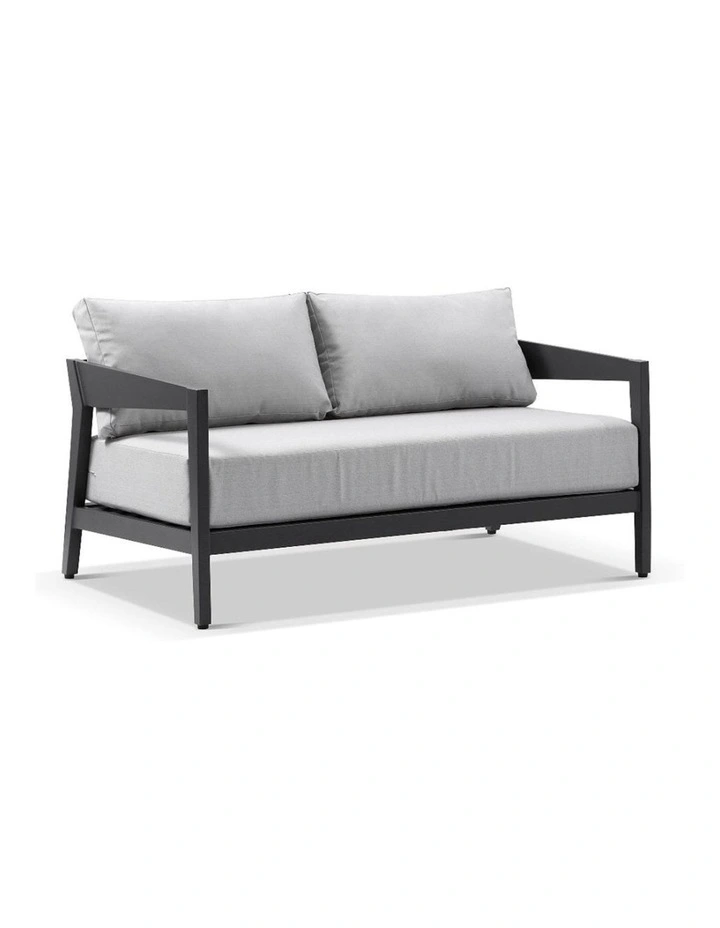 Bronte 2 Seater Outdoor Aluminium Lounge Charcoal & Textured Olefin Grey Cushions image 1