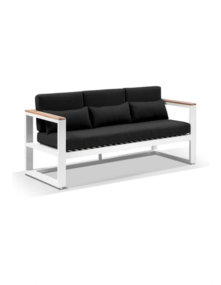 Balmoral 3 Seater Outdoor Aluminium and Teak Lounge White & Denim Grey Cushions image 1