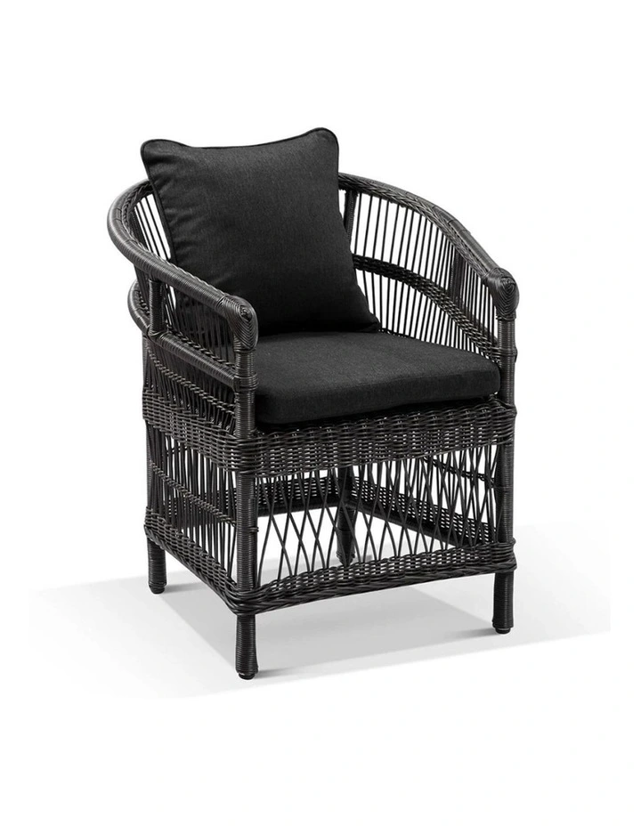 Santorini 1.8m Outdoor Aluminium Dining Table Charcoal With 6 Wicker Chairs & Denim Grey Cushions image 2