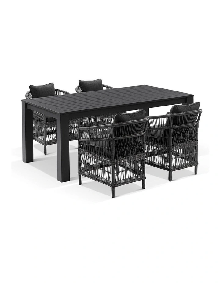 Santorini 1.8m Outdoor Aluminium Dining Table Charcoal With 6 Wicker Chairs & Denim Grey Cushions image 3