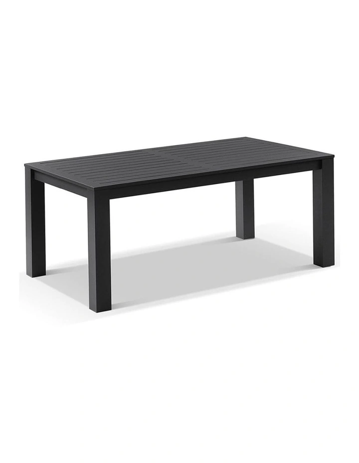 Santorini 1.8m Outdoor Aluminium Dining Table Charcoal With 6 Wicker Chairs & Denim Grey Cushions image 4