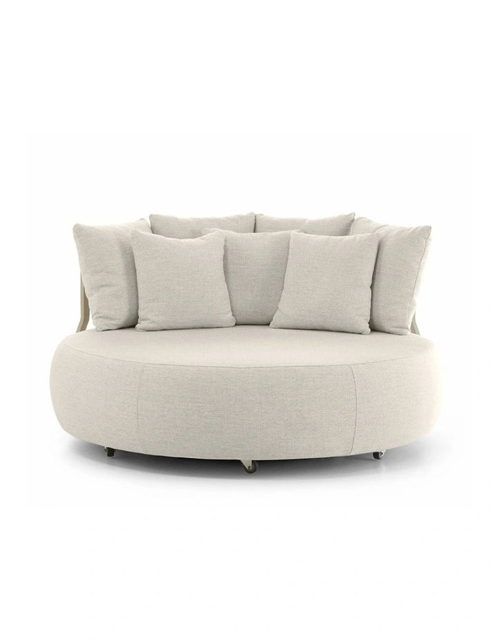 Catalina Outdoor Aluminium Round Daybed Lounge Light Dune & Sandstone Cushions image 1