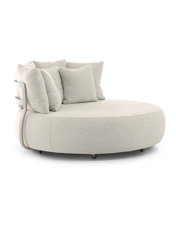 Catalina Outdoor Aluminium Round Daybed Lounge Light Dune & Sandstone Cushions image 2
