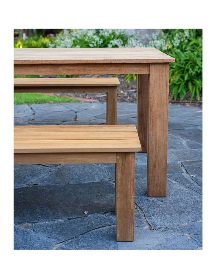 Barbados Outdoor Teak 2.4m Rectangle Table with 2 Bench Seats FSC Certified Timber image 5
