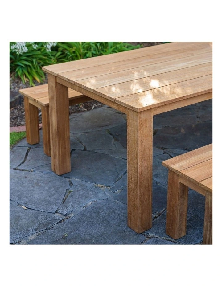Barbados Outdoor Teak 2.4m Rectangle Table with 2 Bench Seats FSC Certified Timber image 6