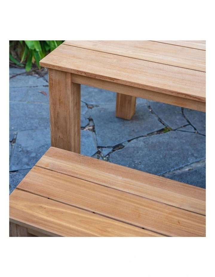 Barbados Outdoor Teak 2.4m Rectangle Table with 2 Bench Seats FSC Certified Timber image 7