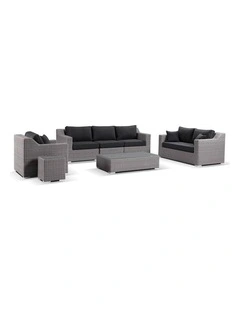 Milano 3 2 1 Seater Outdoor Wicker Lounge Setting Brushed Grey With Coffee Table & Denim Cushions