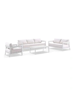 Bronte 3 2 1 Outdoor Aluminium Lounge Setting White With Coffee Table & Sunbrella Canvas Cushions