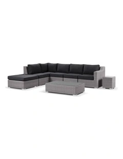 Milano Outdoor Wicker Corner Modular Chaise Lounge Right /Coffee Table & Denim Grey Cushion