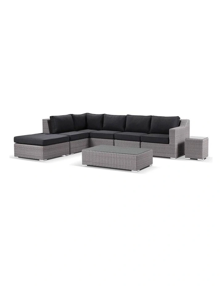 Milano Outdoor Wicker Corner Modular Chaise Lounge Right /Coffee Table & Denim Grey Cushion image 1