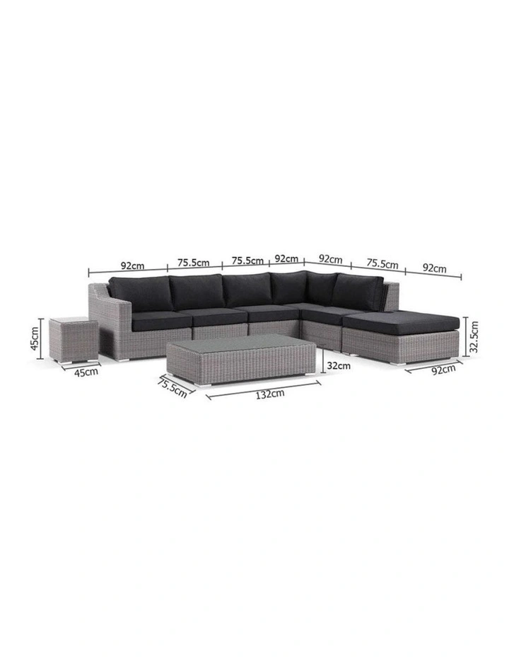 Milano Outdoor Wicker Corner Modular Chaise Lounge Right /Coffee Table & Denim Grey Cushion image 2