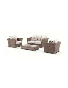 Coco 2 1 1 Seater Outdoor Wicker Lounge Set Brushed Wheat With Coffee Table & Cream Cushions