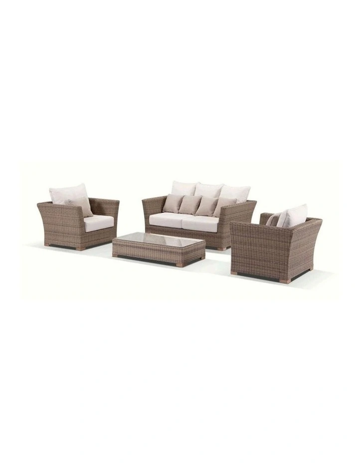 Coco 2 1 1 Seater Outdoor Wicker Lounge Set Brushed Wheat With Coffee Table & Cream Cushions image 1
