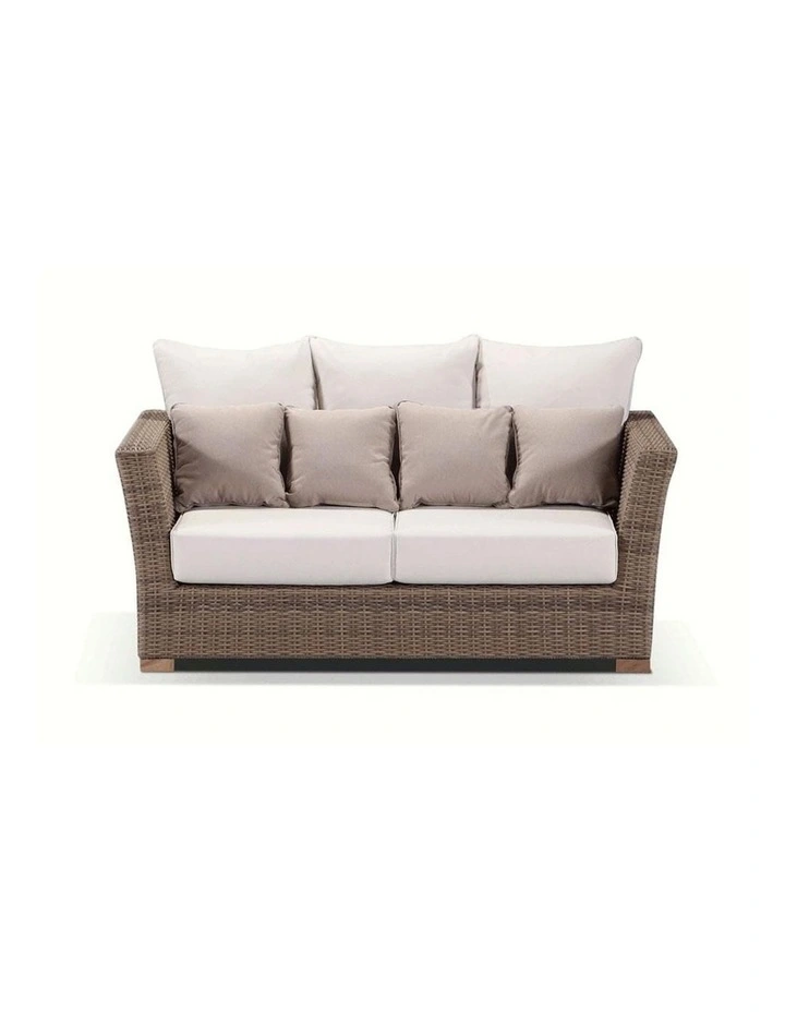 Coco 2 1 1 Seater Outdoor Wicker Lounge Set Brushed Wheat With Coffee Table & Cream Cushions image 2