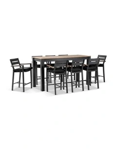 Balmoral 2m Aluminium Bar Table Charcoal With 8 Capri Stools & Denim Grey Cushions