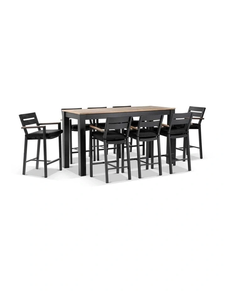 Balmoral 2m Aluminium Bar Table Charcoal With 8 Capri Stools & Denim Grey Cushions image 1