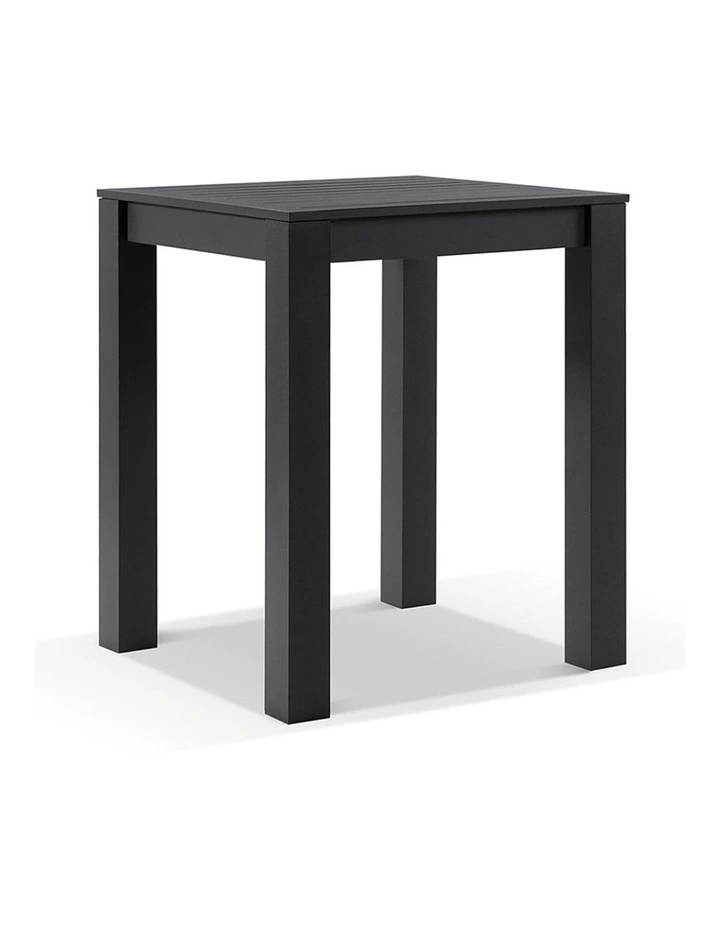 Santorini Outdoor Aluminium Square Bar Table Charcoal With 4 stools & Denim Grey Cushions image 3