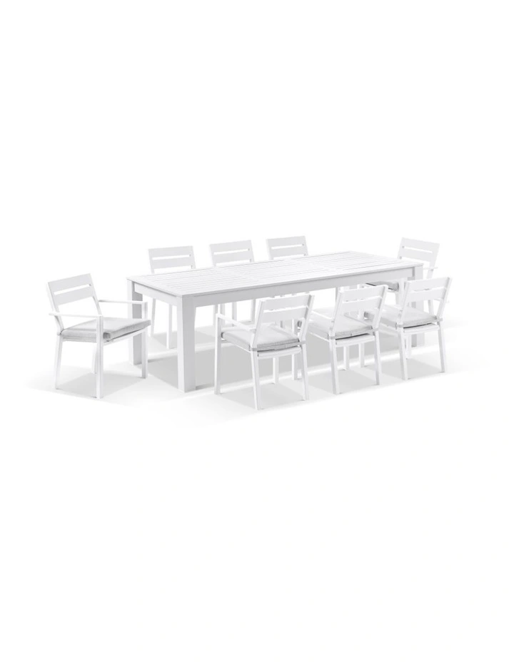 Santorini 8 Seater Outdoor Rectangle Aluminium Dining Table and Chairs Setting White image 1