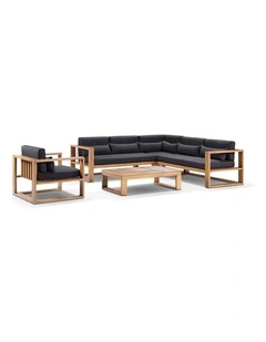 Santorini Package B Outdoor Aluminium Corner Lounge Teak Look & Denim Grey Cushions